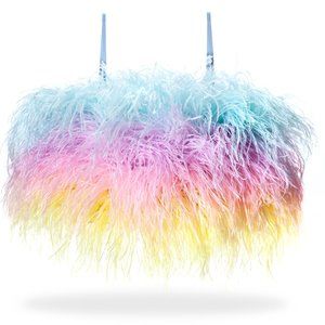 AROBÍ x DHB all over ostrich feather cocktail crop top. Exclusive sale.